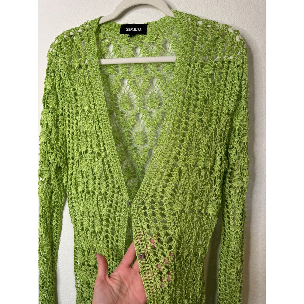 SER.O.YA Revolve Allison‎ Crochet Maxi Duster Cardigan in Lime Green - Picture 6 of 7